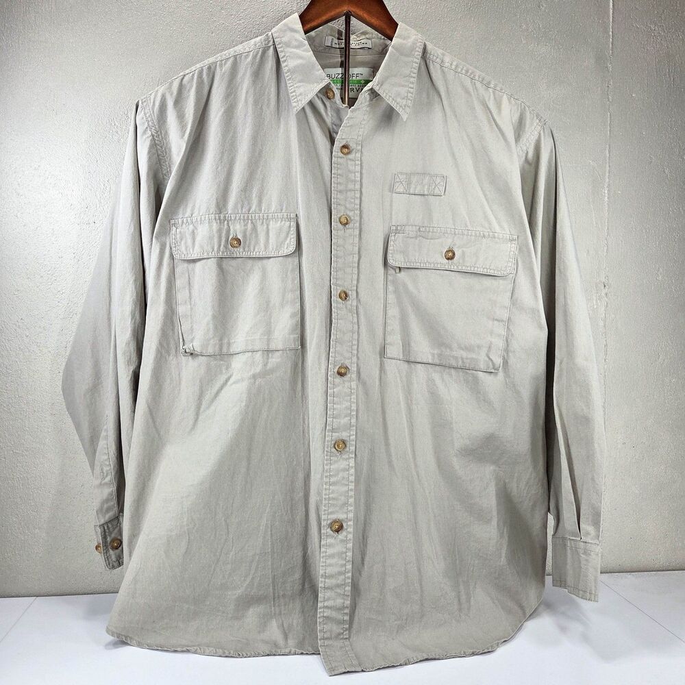 Orvis Buzz Off Insect Shield Cotton Long Sleeve Button Up Safari Shirt Sz XL